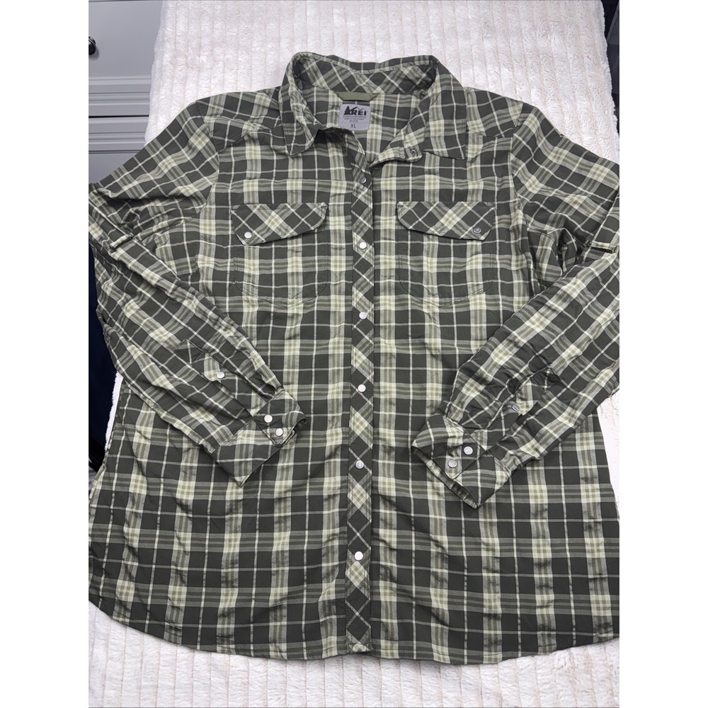 REI Co-op Mens XL Plaid‎ Snap Button Up Shirt Long Sleeve Outdoor Hiking UPF 50+